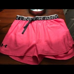 Pink and black girls under amour shorts